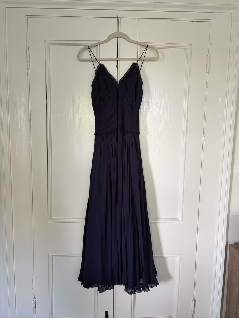 J. Crew Collection Navy Ruched Chiffon Midi Dress | SOLD OUT